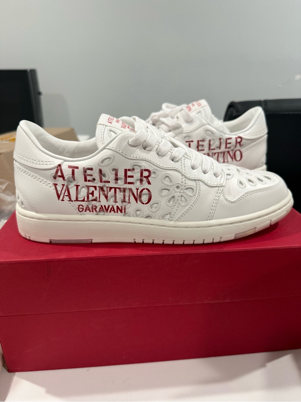 Valentino Garavani White Leather Sneakers with Red Logo